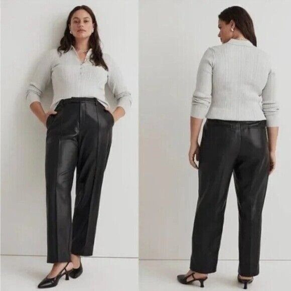 MADEWELL x Aimee Song Faux Leather Black Trousers Size 14 NEW - Picture 1 of 10